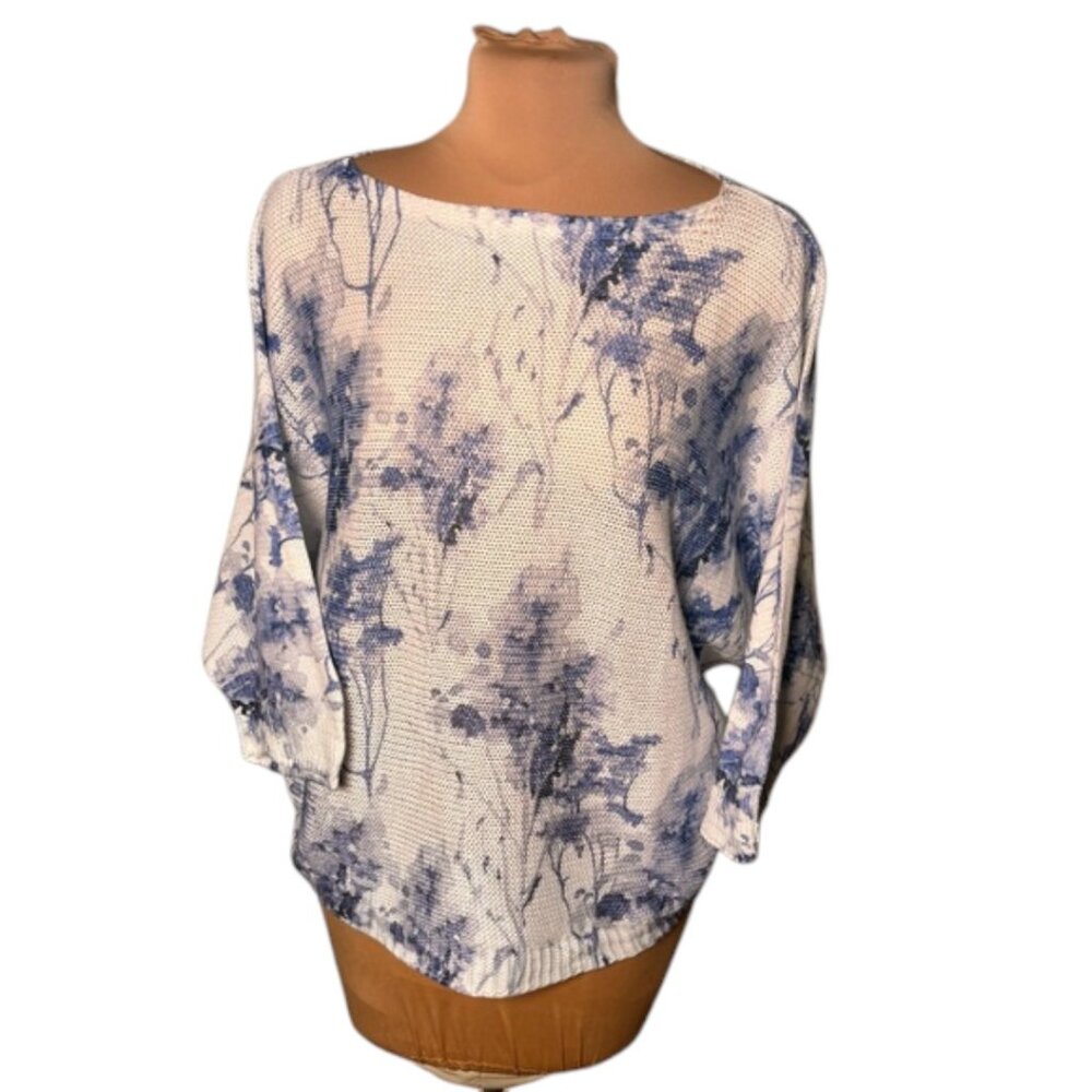 Luisa Ricci Blue Floral Dolman Sweater Made in Italy Batwing Top M